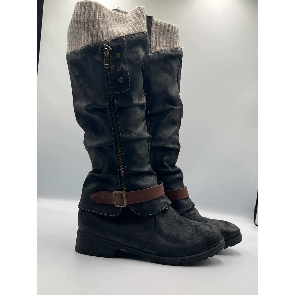 Womens Tall Slouch Boots Distressed Faux Leather Sweater Cuff Gray EUR 39